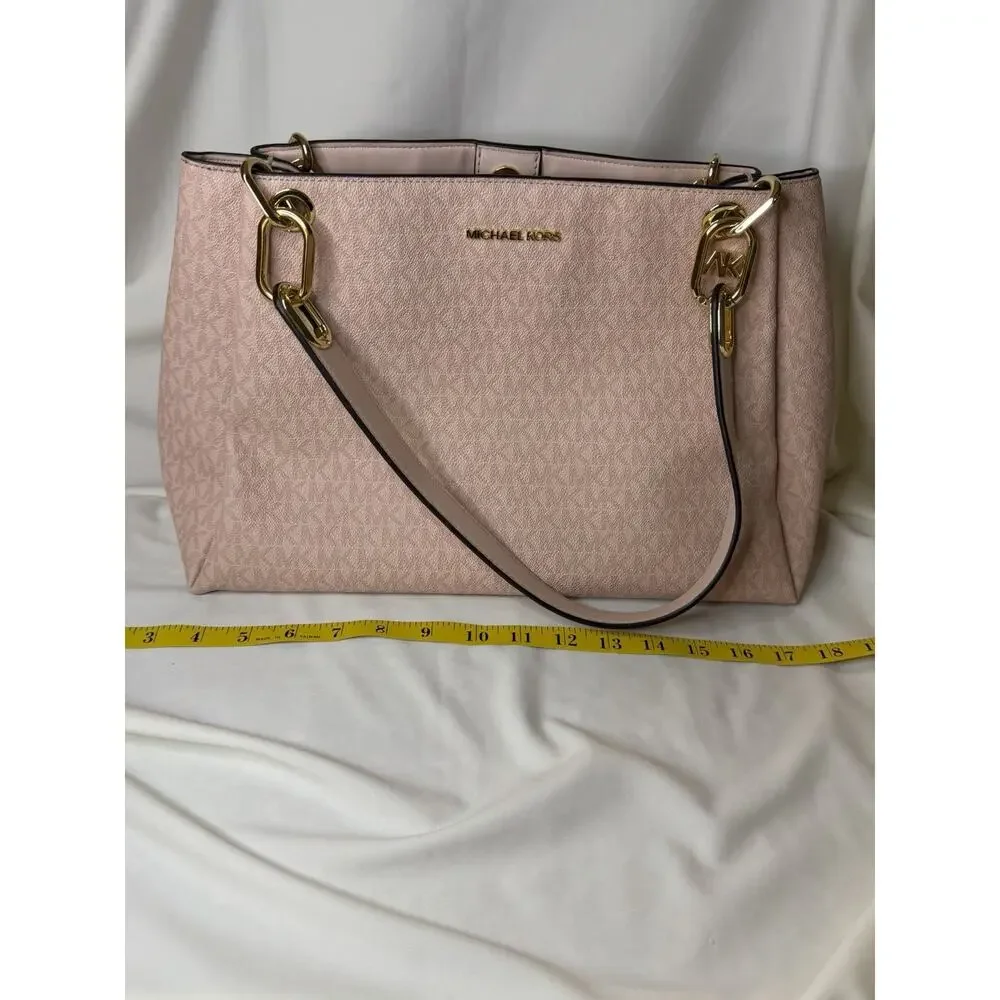 Michael Kors Trisha Large Logo Shoulder Bag Purse Powder Blush Pink